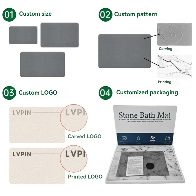 Natural Diatomaceous Earth Shower Mat Non-Slip Super Absorbent Quick Drying Light Weight Bath Rug for Bathroom