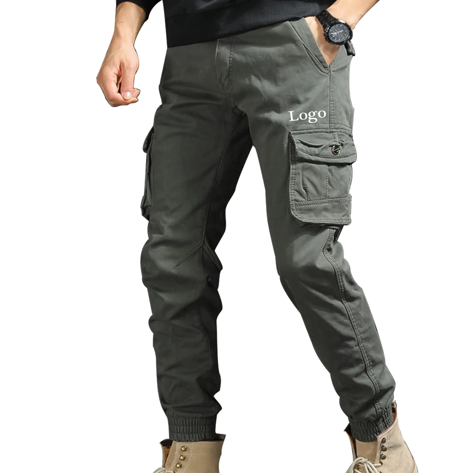 New Autumn Pants Fashion Solid Color Casual Pants Elastic Waist Adjustment Pocket Men Workwear All-match Pants