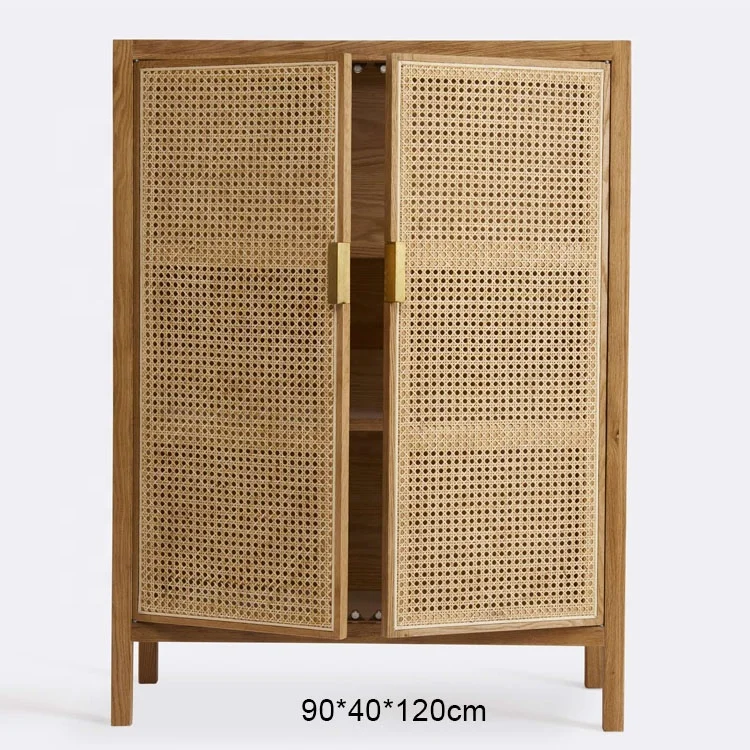 home furniture new design 2023 wholesale rustic entryway wood console table with rattan doors