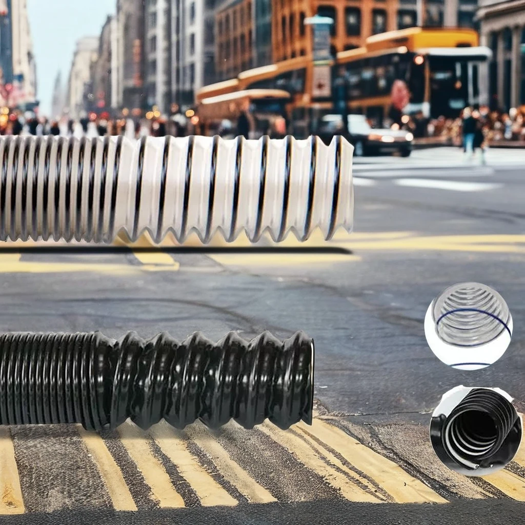 Customized Black PVC Steel Stretch Water Suction Flexible Spiral Street Vacuum Cleaner Hose 9mm Thickness Drainage Pipe Type
