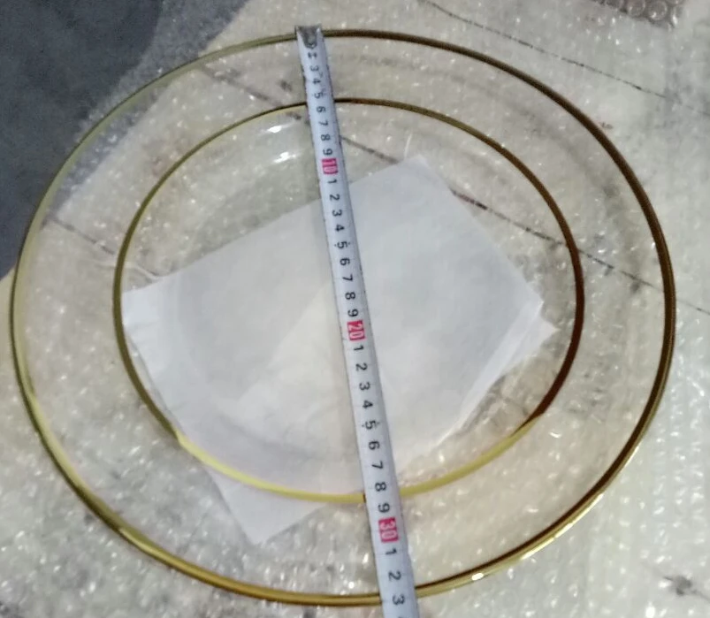 BL210610-1 Glass round wedding table use wholesale beaded charger plate gold rim