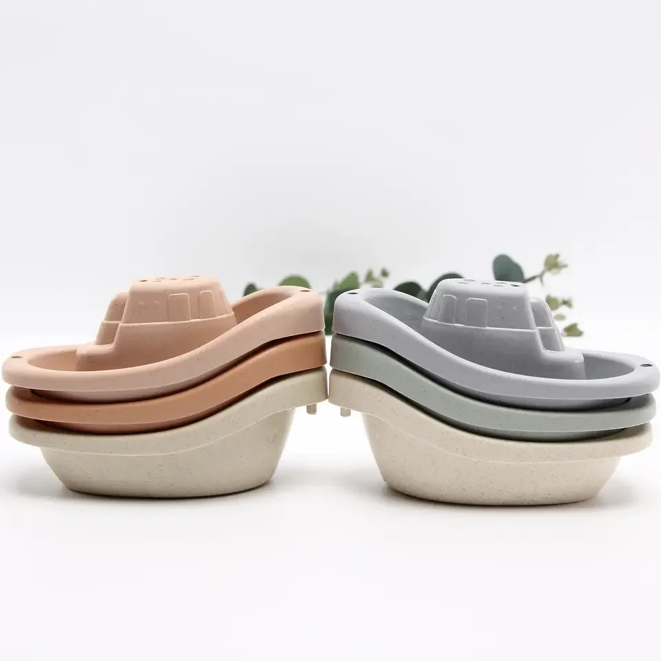 6 Pcs eco friendly Wheat straw bath water time recycled boat Stacking toys plastic boats baby bath toy set