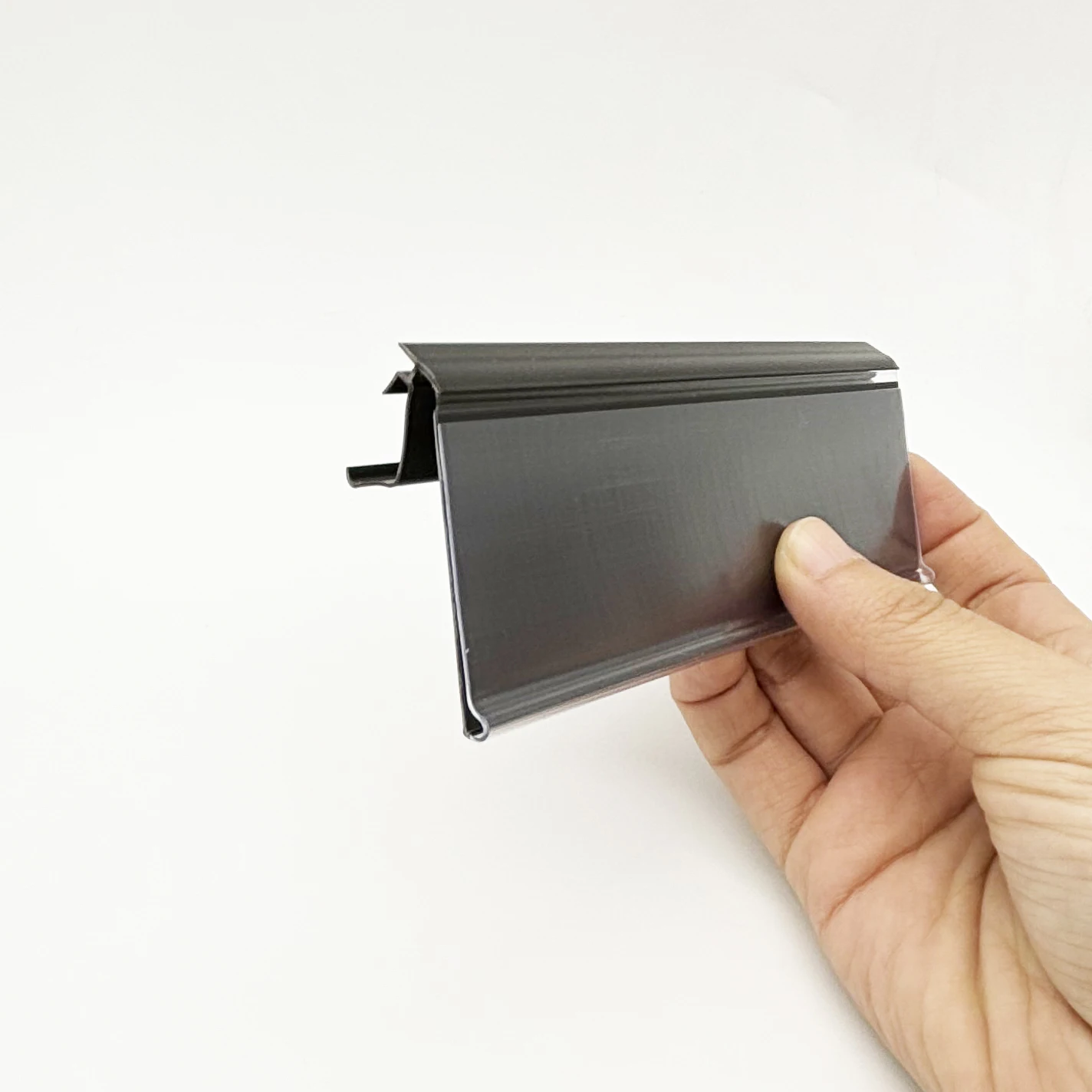 Supermarket display flip up price tag holder price rail label holder for wire shelf