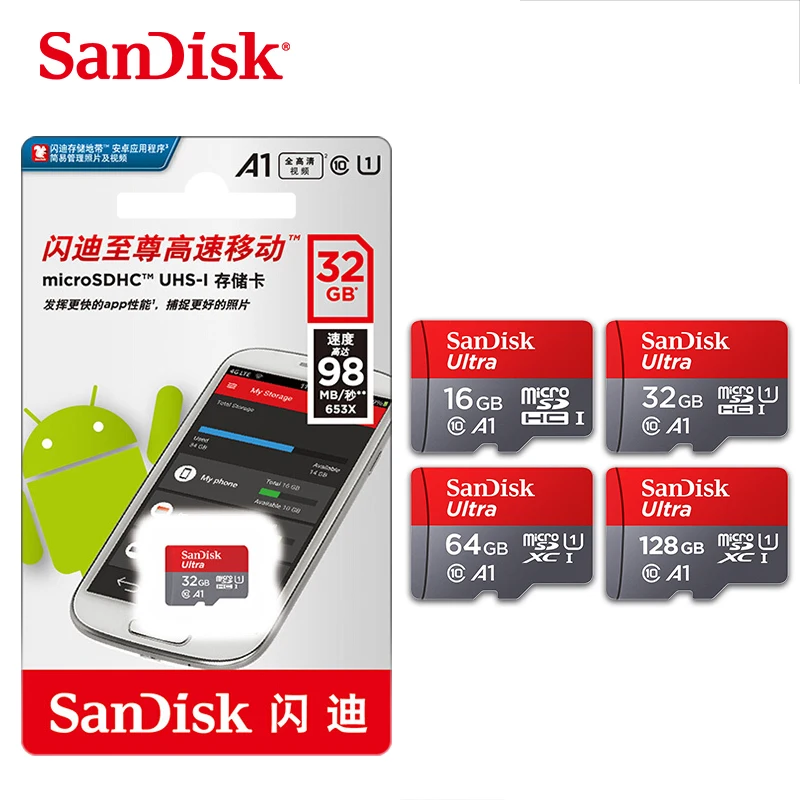 Wholesale Original SanDisk SDXC 32GB 64GB 128GB 200gb 256GB 400gb Flash SD Cards A1 Ultra Class 10 U1 U3 A2 Memory Card