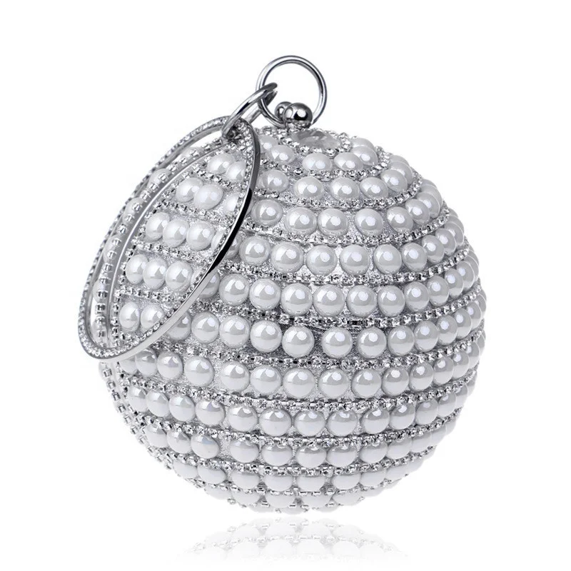 
Fashion round ball shape evening clutch with metal round handle beaded bags handbags women evening bags 