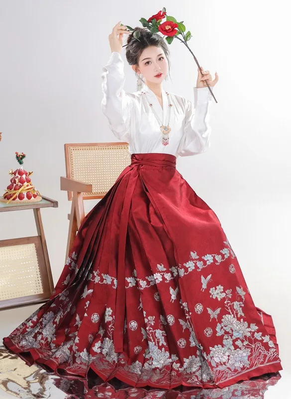 Chinese Style Attire Hanfu Modern Horse Face Skirt Hanfu Women Embroidery Butterfly Flowers Hanfu Chinese Traditional For Girls