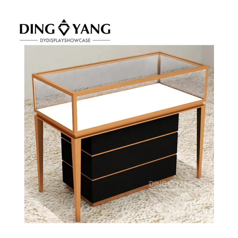 Factory Custom Modern Gold Black Lighting Jewellery Showcase With Lockable Large Storage