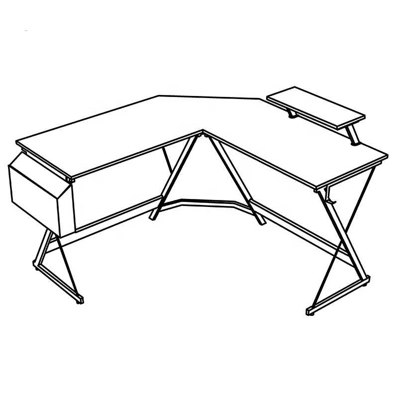home office study L shaped corner computer pc laptop desk table gaming workstation with shelf monitor stand