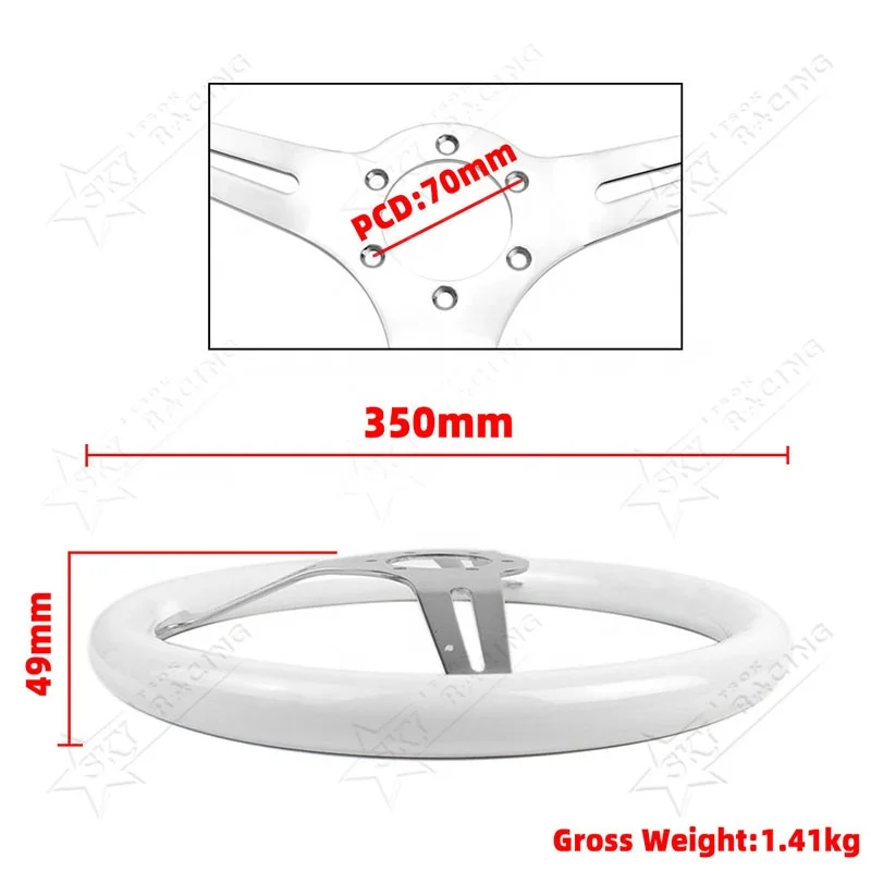 Real Wooden Classic Vintage ND 14inch 350mm Chrome Spoke Universal 14 Inch White Wood Steering Wheel with ND Logo