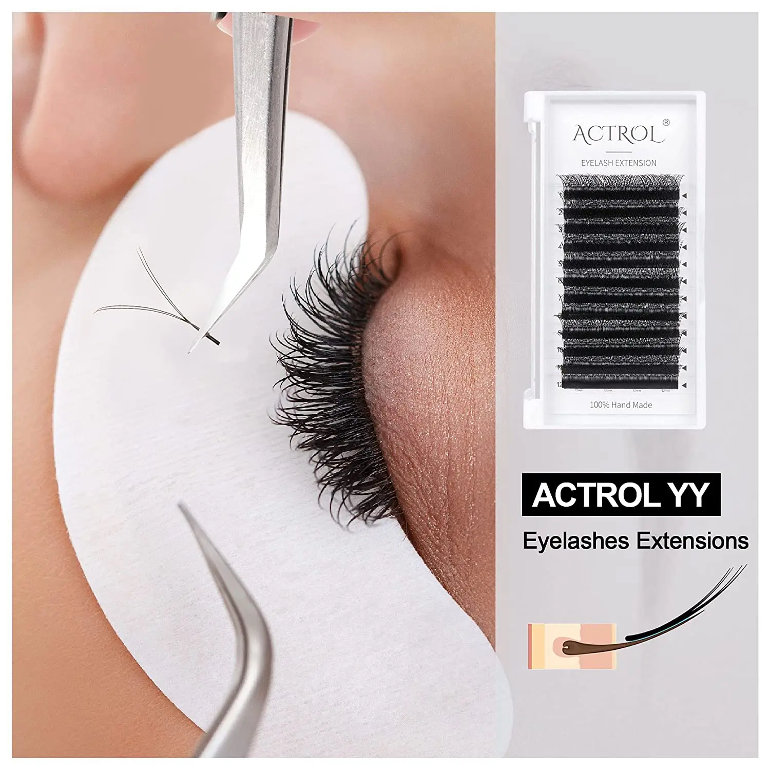 YY Eyelashes Extension Lashes Black D Curl 0.05mm 15mm Lash Volume Extension Easy Fans Y Shaped Premade Soft Eyelashes Supply