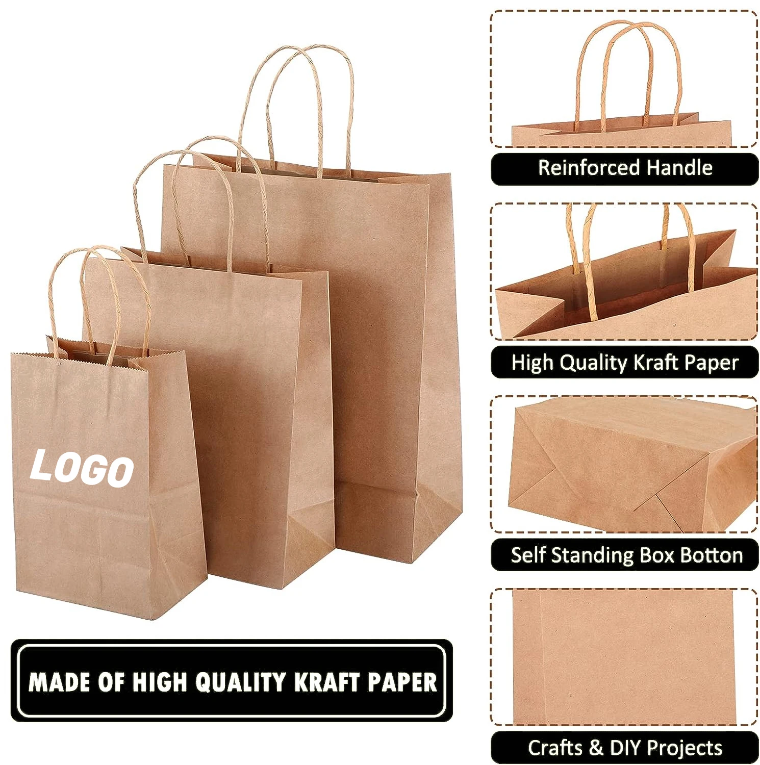 Luxury Printed Logo Kraft Paper Carry Shopping Bag With Gift Packaging With Ribbon Handle