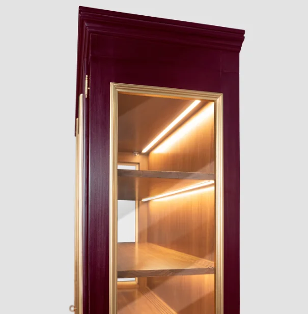 European Contemporary Exquisite Simple Wine Red Wood Surface Glass Door and Wood Base Living Room Cabinet
