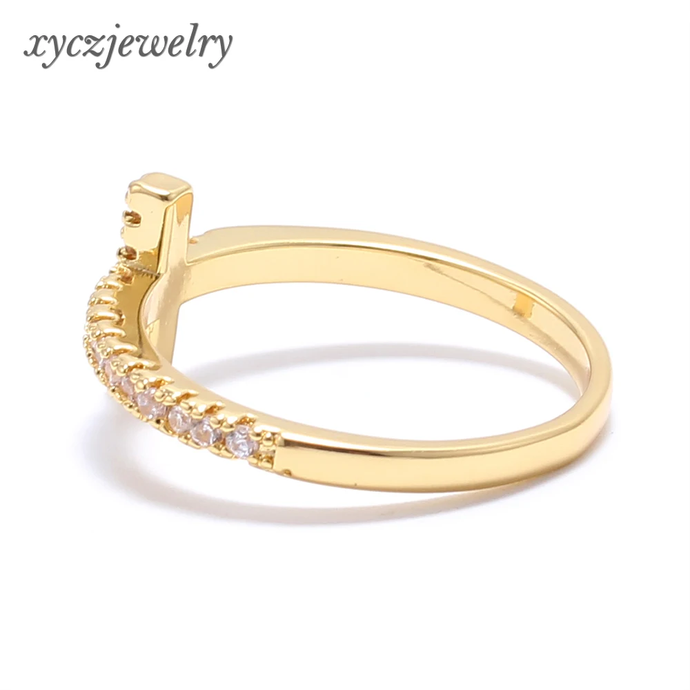  Модный простой перекрестный позолоченное кольцо 18k позолота украшенные фианитами обручальные