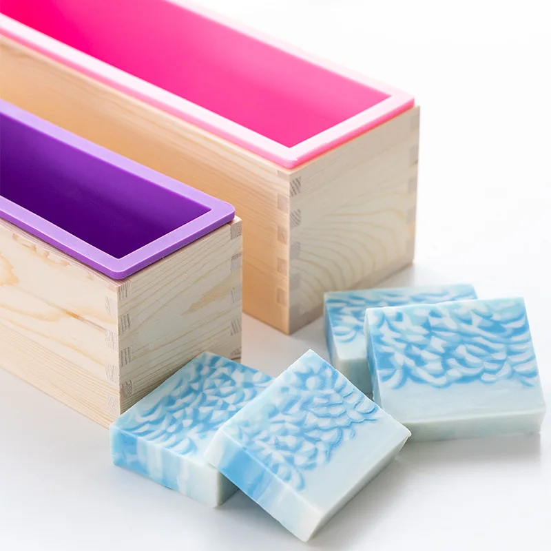 Customized Rndering Tray 1200ml Silicone Rectangular Handmade Soap Mold Loaf  With Wooden Frame Standard