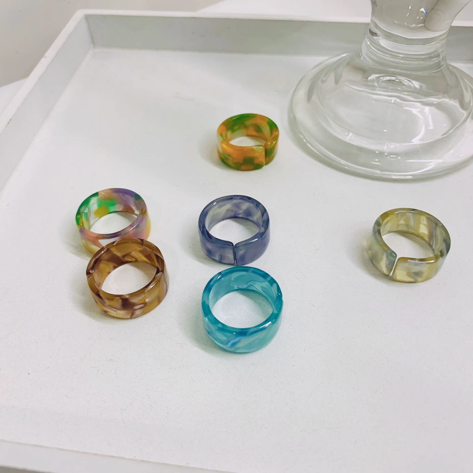 Korean acrylic rings round shape adjustable candy color resin rings rings jewelry women