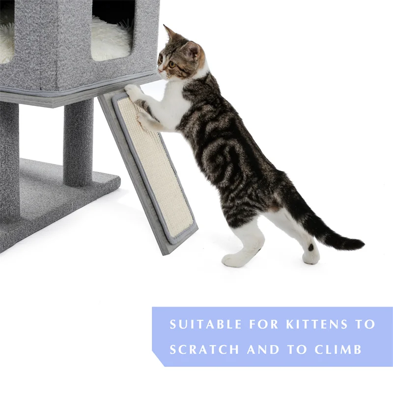
Free Shipping Multi-layer Wooden Cat Tree Cat Scratcher With Cozy Condo Top Perch For Large Cats 