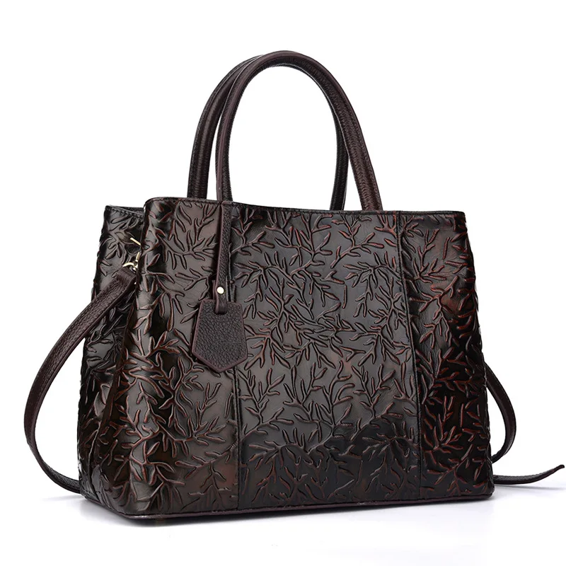 
Fashion Guangzhou Embossed Flower Handmade Ladies Womens Genuine Leather Bag 