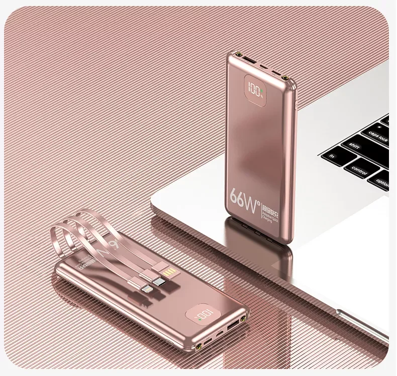 66w Pd Fast Charging Power Bank Battery 20000mah 10000mah Portable Charger Powerbanks With Charging Cable for huawei for apple