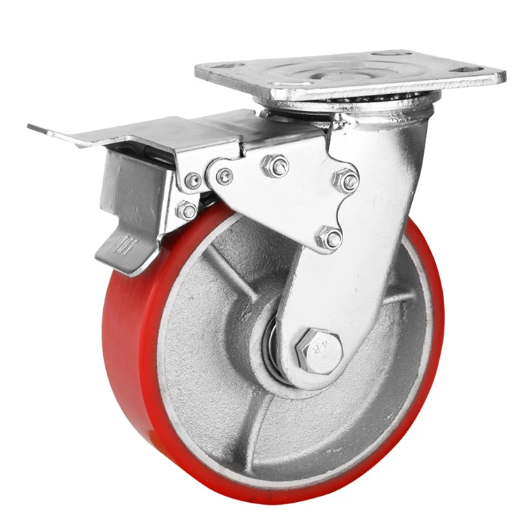 50 мм 70 кг Pu полиэтан на чугунном ядре направляющее колесо с блокировкой