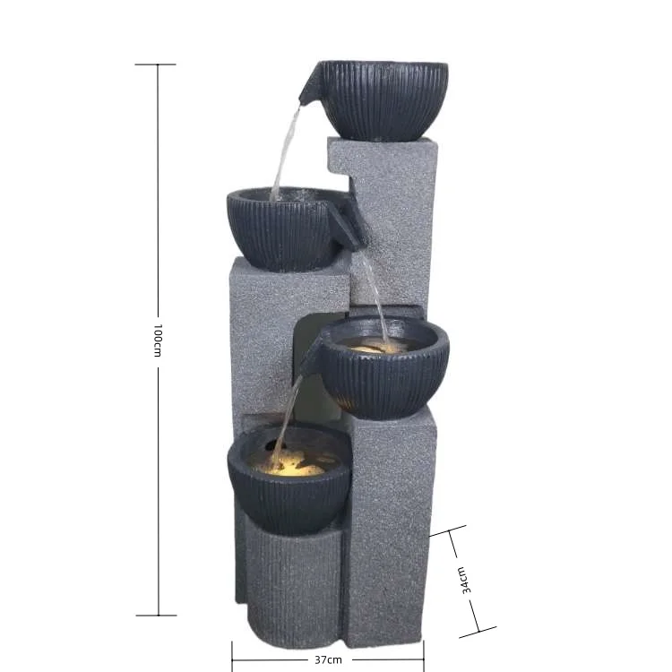 Simple Natural garden morden fountains Polyresin water fountain with lights for indoor garden decoration
