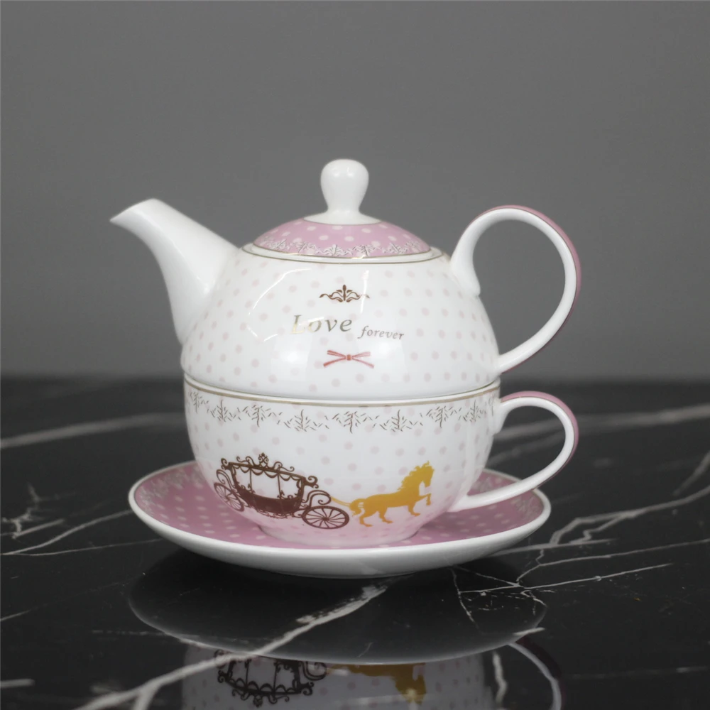 Bone China Teapot and Server Set for One Teapot Cup and Saucer Set Stackable Tea for One Set