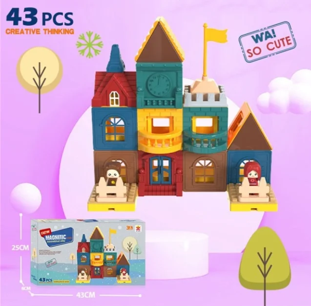 Children educational magnetic Tiles construction building blocks set realistic builds STEM creative toy