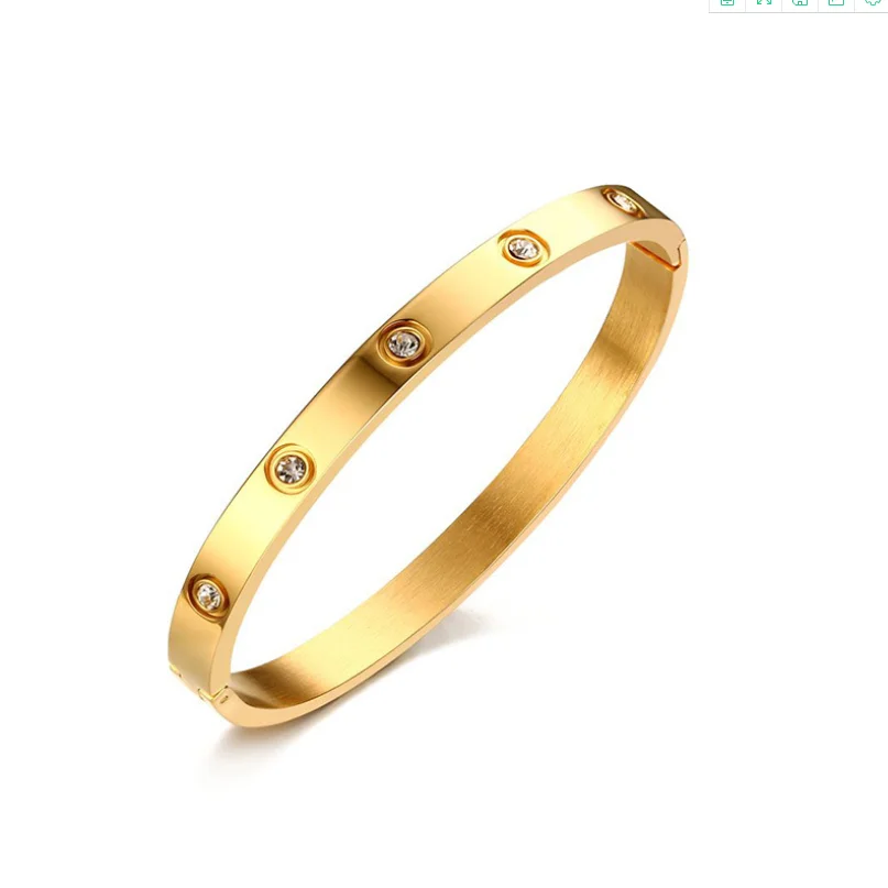 Wholesale Ladies Crystal Stone Cuff Stainless Steel Jewelry Engraved Bracelet Bangle