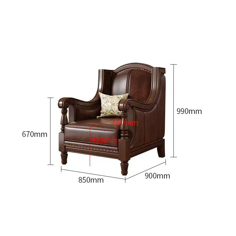American pastoral style Classic Living Room Hotel Furnitures Wooden 4 Seater 1 2 3 Luxury genuine Leather Solid Wood Sofas Set
