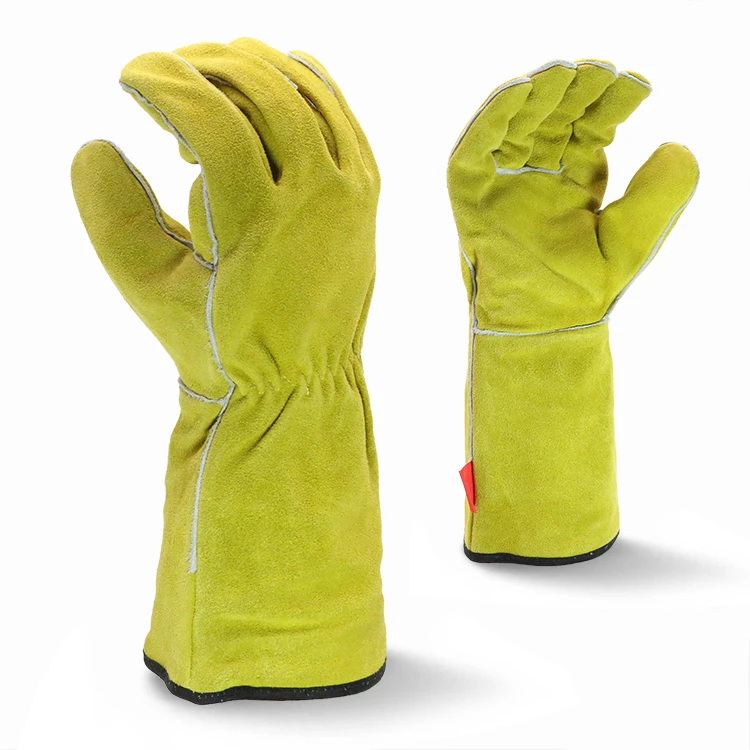 ENTE SAFETY 14 Inch Custom Logo Orange Cowhide Leather Long Safety Hand Protection Full Palm Welder Work Welding Gloves