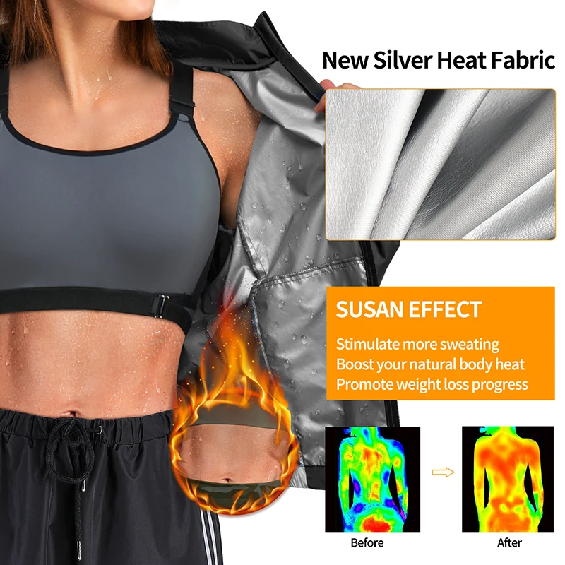 Women Workout Sauna Sweat Suit Rapid Fat Burning Silver Fiber Fabric Weight Loss Suit Slimming Sauna Suit