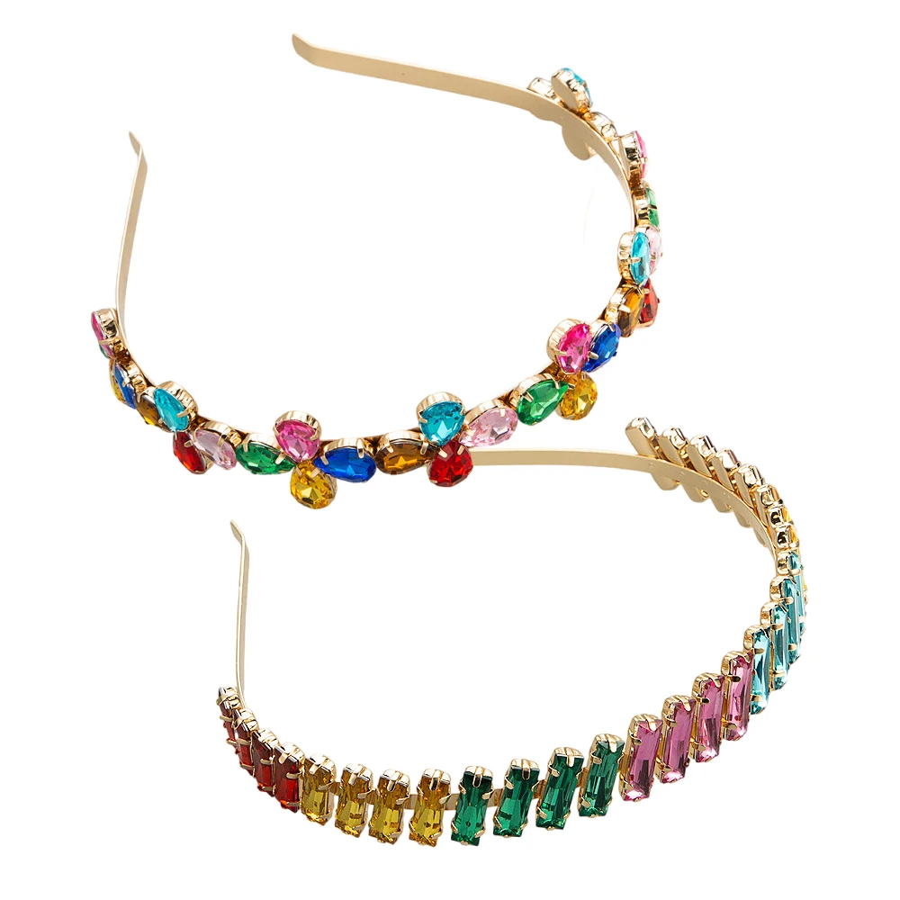 Teens Rainbow Rhinestone Headband 2024 Girls Luxury Headband Party Hair Bands Wholesale Adult Rhinestone Metal Hair Accessory