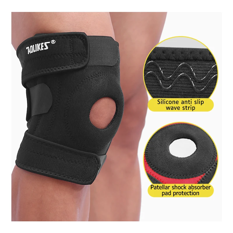 Aolikes Adjustable Compression EVA Open Patella Knee Brace Thin Nylon and SBR Material Leg Support for Sports and Fitness