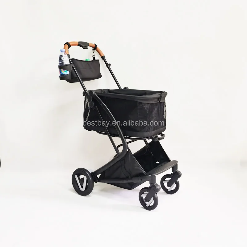 Lightweight Mesh Shopping cart with detachable bag  Easy folding four EVA wheels with rear brake device shopping trolley