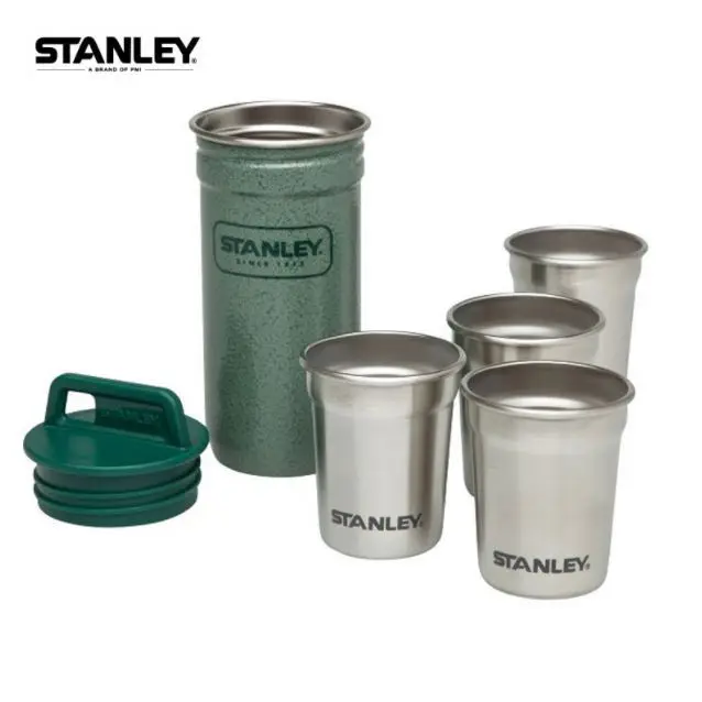 Stainless Steel Shot Glass And Flask Gift Set Outdoor Adventure Pack With 4 Metal Shot Glasses