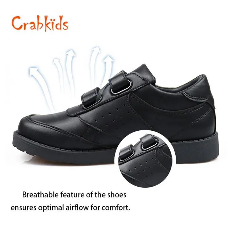 Crabkids Factory Product Black Pure Leather School Shoes Children Shoes High Quality Kids Shoes for School