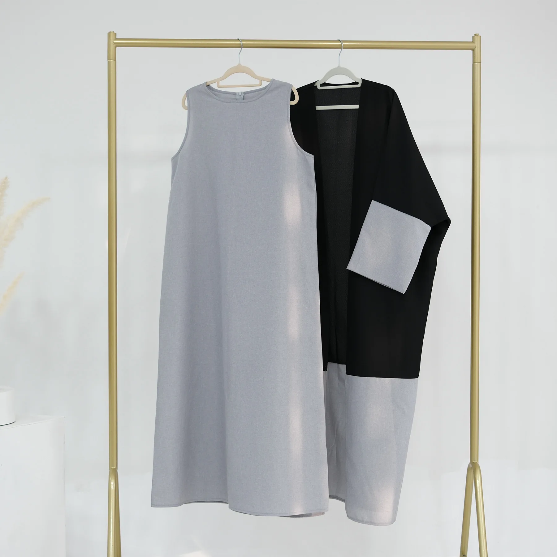 Abaya 2024 Mowing  Fashion Islamic Clothing Inner Slip and Open Abaya Cardigan Color Matching 2PCS Abaya Set