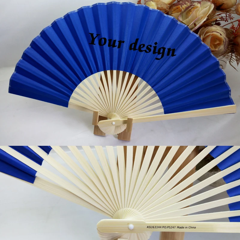 High Quality Bamboo Fabric Paper Fans Custom Hand Held fan for Christmas