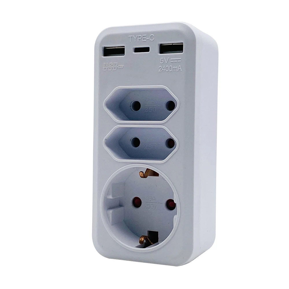 High Quality 1pc 16A AC Power Outlet And 2pc 2.5A AC Outlet EU Wall Mounted Socket With 1 Type C And 2 USB Ports