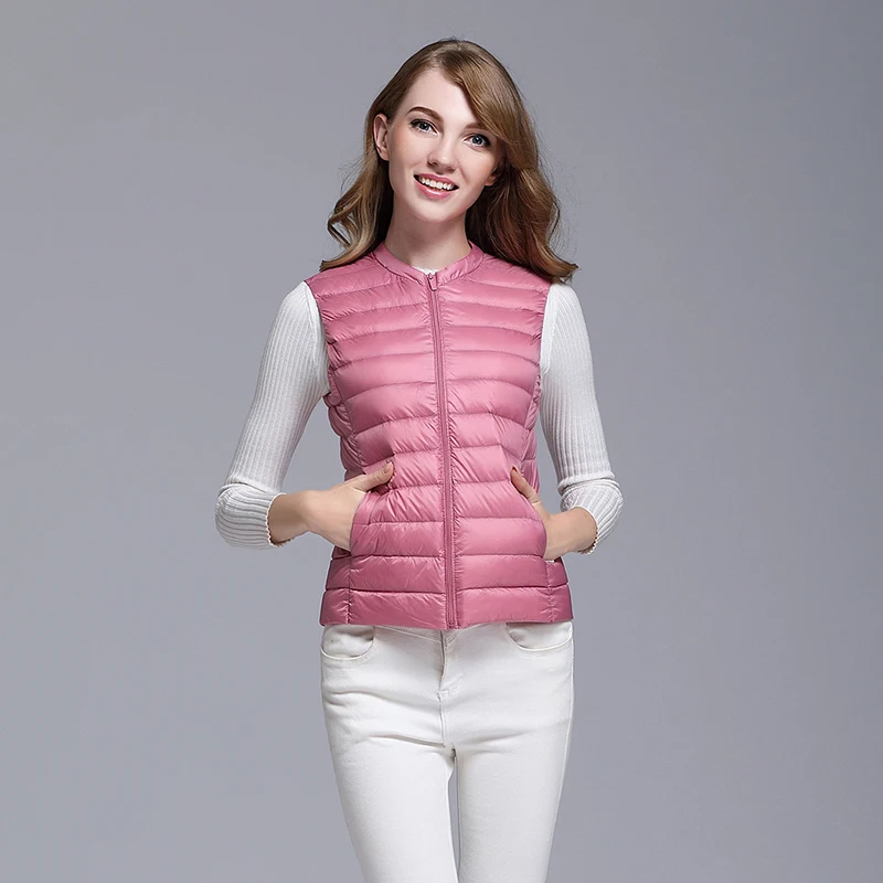 Жилет большого размера, ультралегкий пуховой жилет, женский портативный зимний жилет без рукавов с теплой подкладкой
