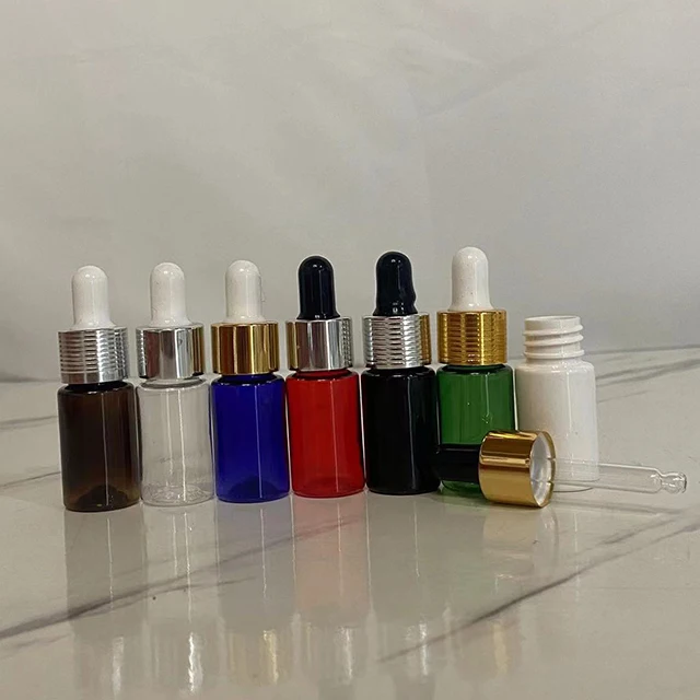 Hengjian white red amber blue green empty 10ml plastic PET serum dropper bottles essential oil bottle for cosmetic packaging