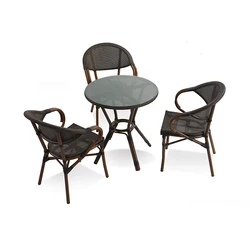 Outdoor Furniture Aluminum Fabric Chair and Small Round Tables Cafe Sets Patio Mesh Bistro Table Set