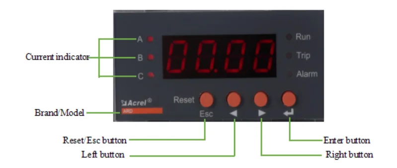 Acrel ARD2-100A Three Phase Intelligent Electronic Overload Underload 3-11KW Motor Protection Controller/ Device/Relay