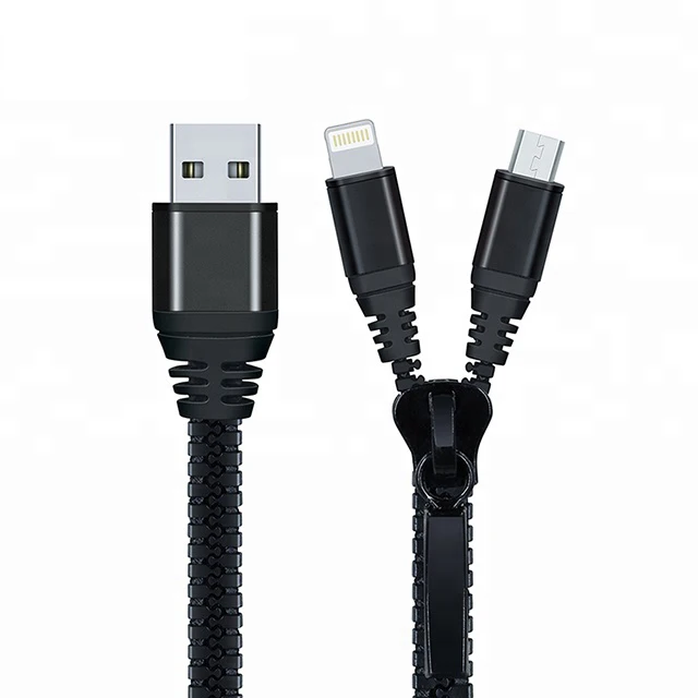 Creative Zipper design 40CM 2 In 1 Cellphone Fast USB Charging Cable