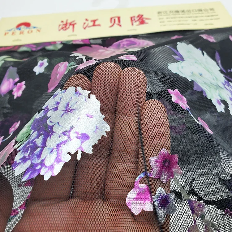 new 50g quick dry stretch floral jacquard printed knitted tulle 100 polyester fabric
