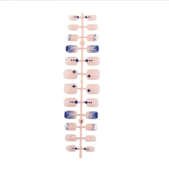 New Customized Designs Short Square 5D Emboss Press On False Nails Full Cover Ins Artificial Fingernail Full Abs Manicure 24pcs