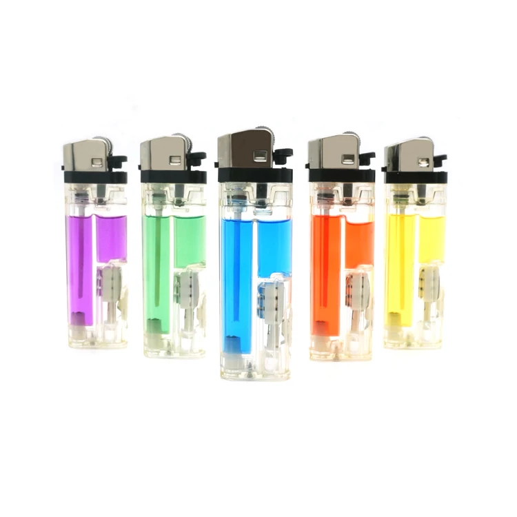 Transparent Color Flint LED Lighter Cakmak Refillable Butane Gas Lighters Custom Logo