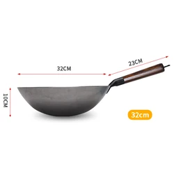 Traditional Iron Wok Nonstick Woks Hand Forged for Kitchen Panwooden Handle Wok Kitchen Gas Pot Cookware