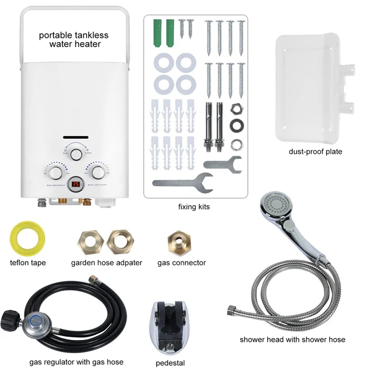 White Outdoor Portable Waterproof Water Heater Camping RV High Power Instant Heating Gas Water Heater