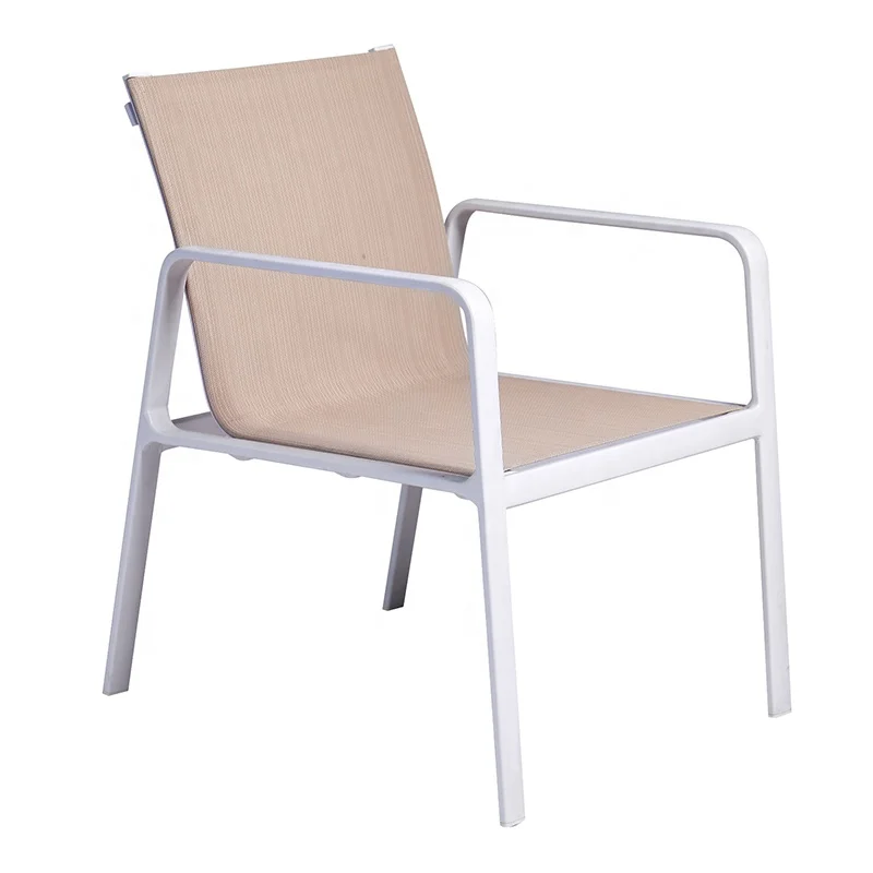 Modern Portable Stacking Hotel Patio Teslin Mesh Furniture Outdoor Garden Aluminum Dining Chair