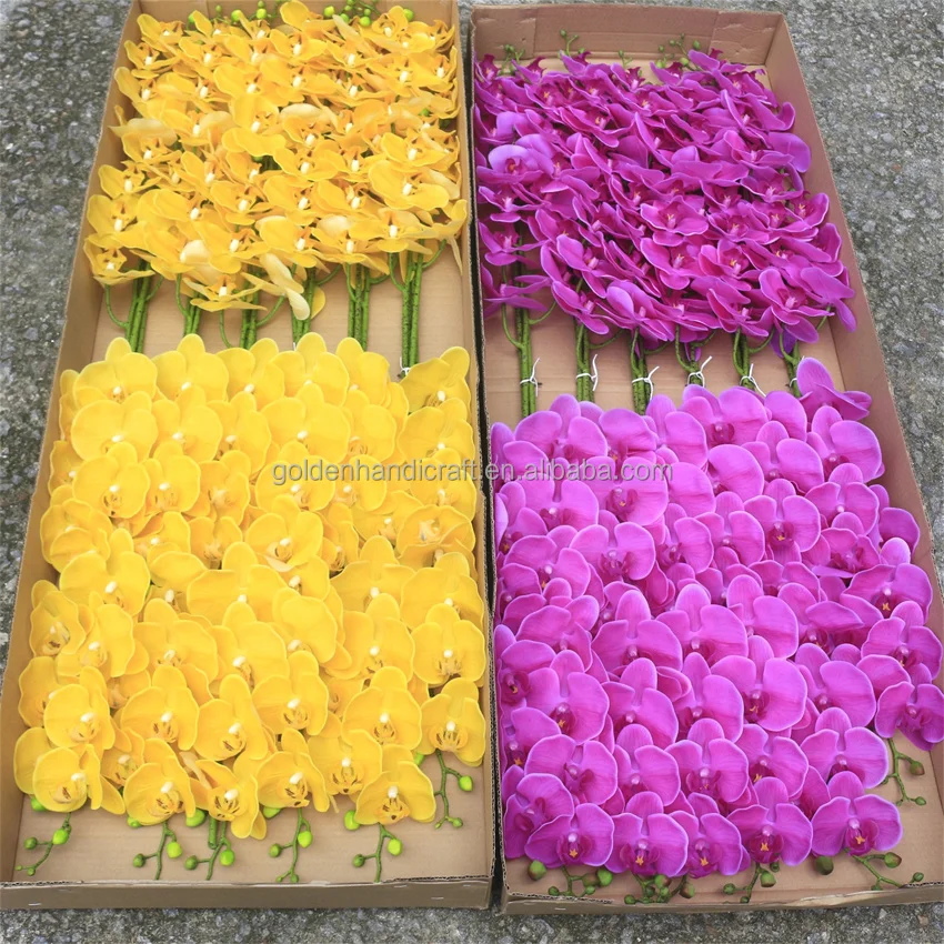 High Quality Orchid Flower Colorful White Yellow pink Silk Phalaenopsis Faux Artificial Flowers for Wedding Party Decor